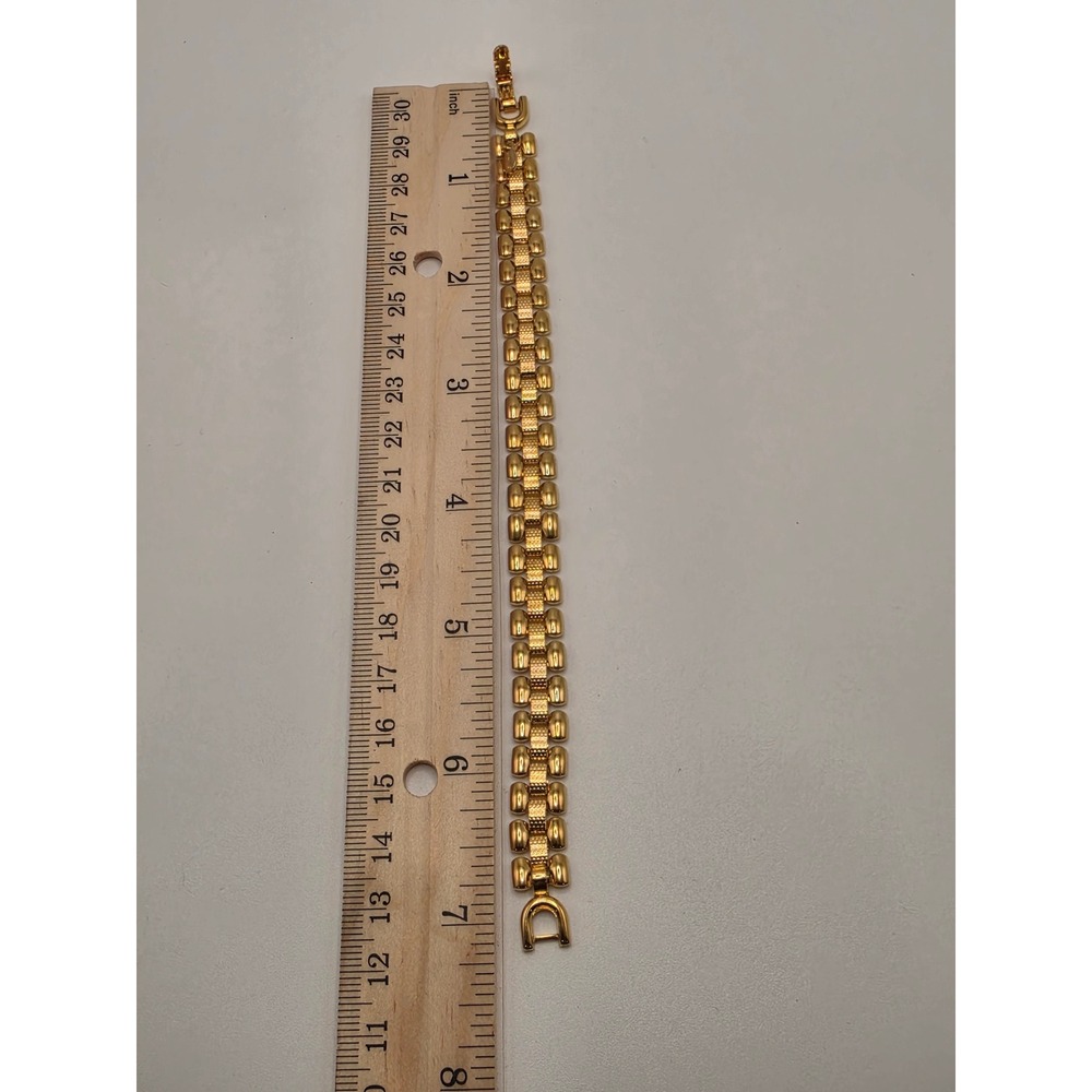 Monet Gold Tone Triple Row Link Bracelet Textured Polished 7.25 Inch Vintage - Picture 3 of 5